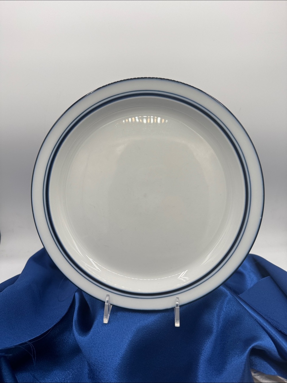 Dansk Classic White Ceramic Dinner Plate with Blue Rim